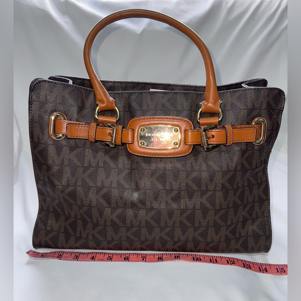 Michael Kors Hamilton Satchel Signature Logo Tote-Bag Brown Leather Shoulder Bag